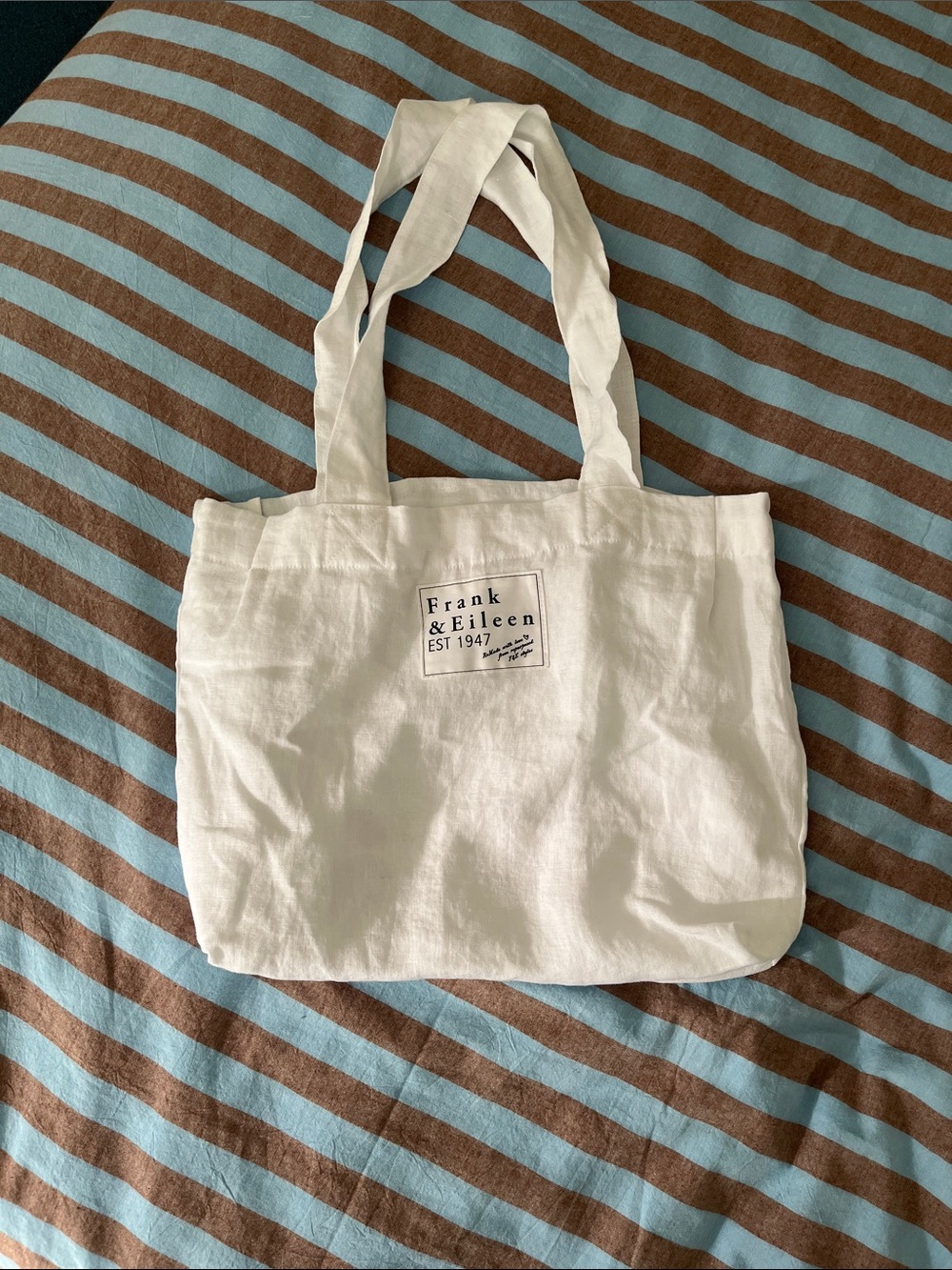 Frank & Eileen white Cotton Tote with Branded Patch